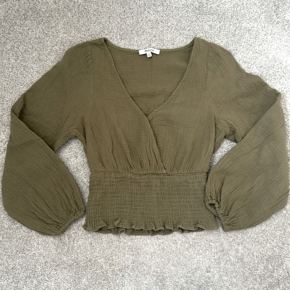 Madewell Crop Smocked V-Neck Too